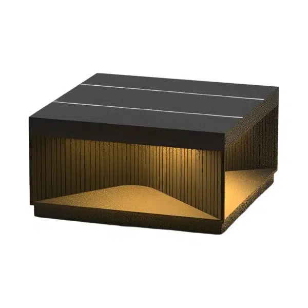 Square Metal Striped Decor LED Waterproof Black Solar Fence Post Light - Image 10