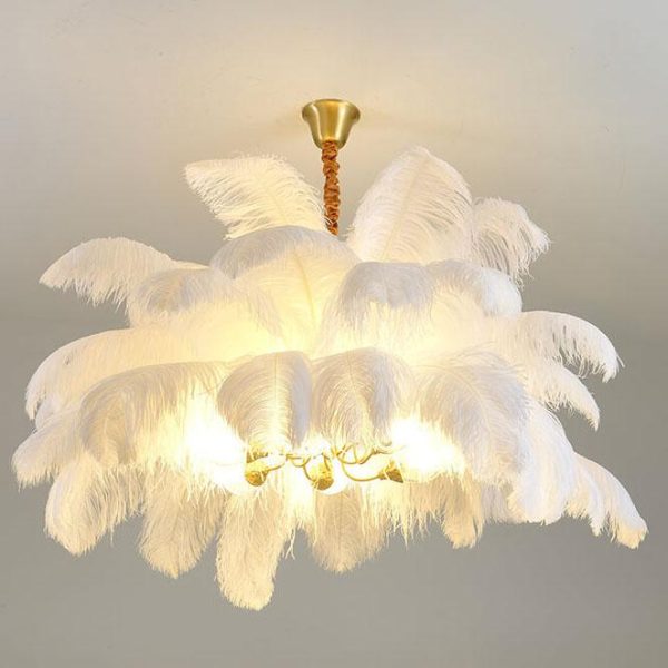 Modern Ostrich Feather 6-Light Brass Chandeliers - Image 9
