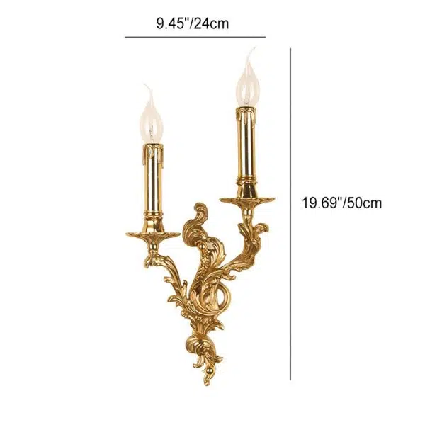 French Vintage Brass Candle 2/3 Light Wall Sconce Lamp - Image 6