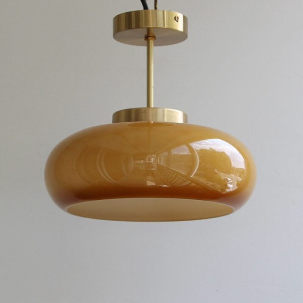 Vintage Brass Yellow Glass 1-Light Semi-Flush Mount Ceiling Light - Image 4