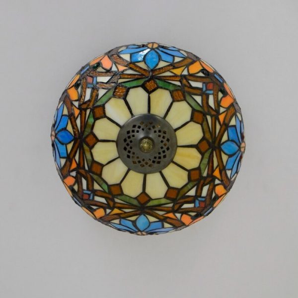 Vintage Tiffany Stained Glass Bowl Shape 2-Light Flush Mount Ceiling Light - Image 4