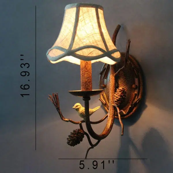Vintage Fabric Bird Pinecone Resin 1/2 Light Wall Sconce Lamp - Image 7