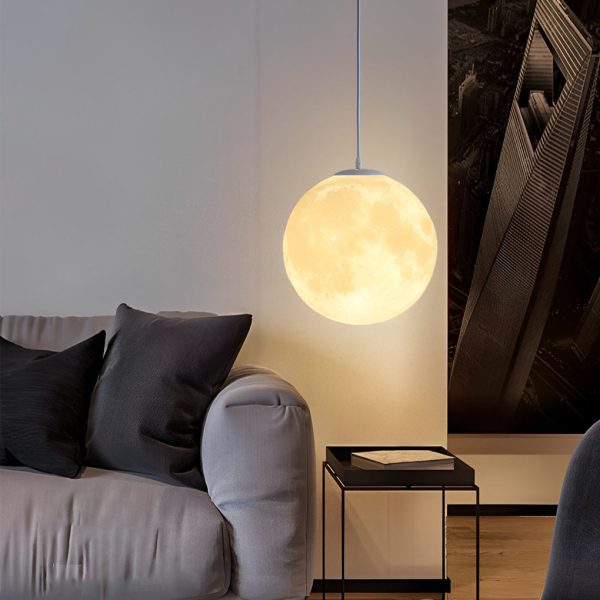 Round Moon Lunar 3D Creativity White Pendant Lamp Hanging Ceiling Lamp - Image 2