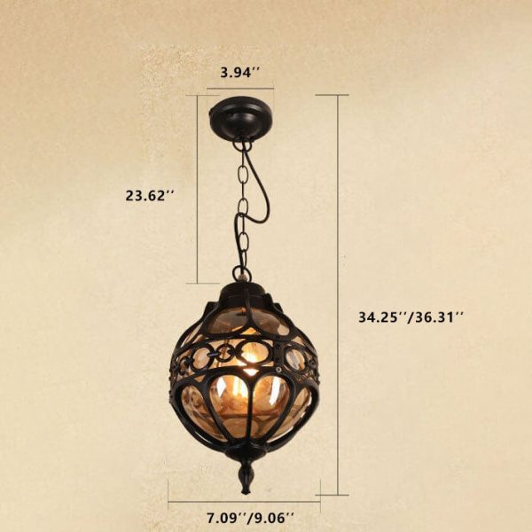 Retro Industrial Globe Shape 1-Light Outdoor Waterproof Pendant Light - Image 7