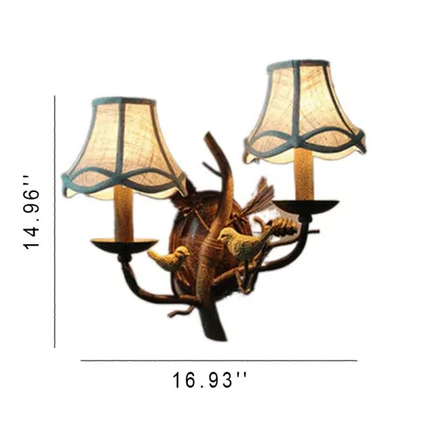 Vintage Fabric Bird Pinecone Resin 1/2 Light Wall Sconce Lamp - Image 10