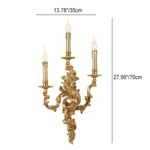 French Vintage Brass Candle 2/3 Light Wall Sconce Lamp - Image 7
