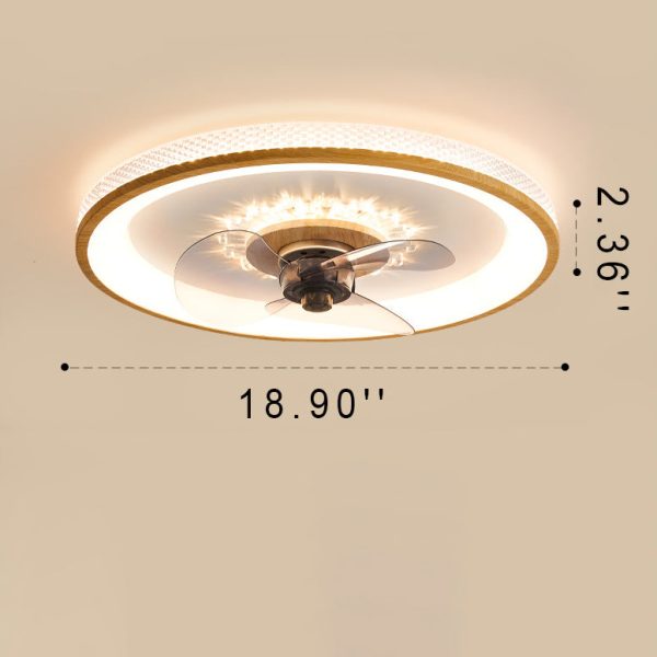 Nordic Minimalist Round  Acrylic Wood Grain LED Flush Mount Ceiling Fan Light - Image 7