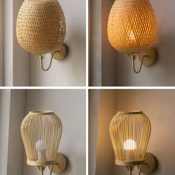 Modern Bamboo Weaving Handwoven Round Lampshade 1-Light Wall Sconce Lamp - Image 14
