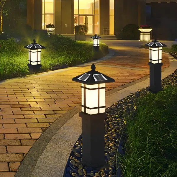 Modern Solar LED Lawn Lamp with Ancient Asian Style Top Waterproof Outdoor Light - Image 2