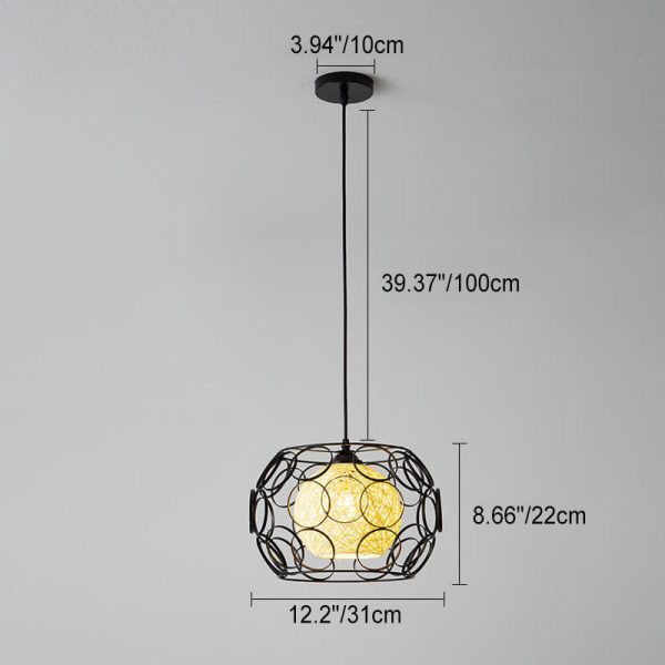 Nordic Creative Weaving Hemp Ball Iron Drum 1-Light Pendant Light - Image 7