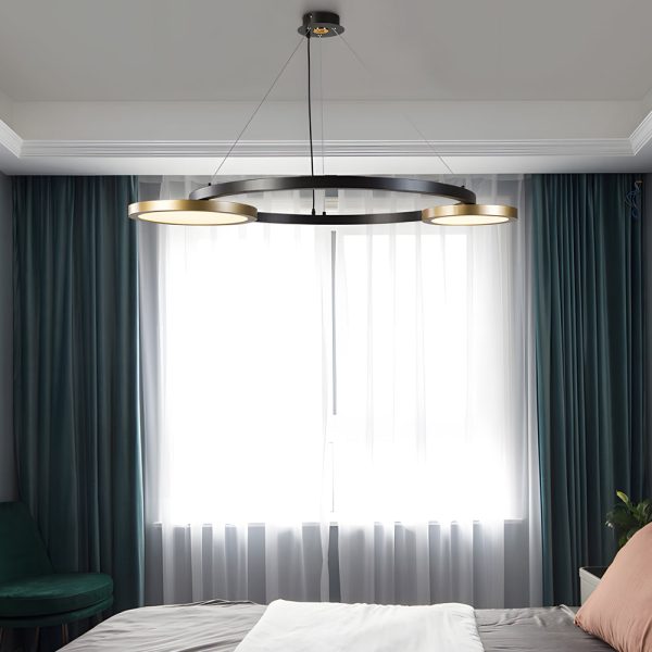 Circular LED Chandelier Multi-Ring Hanging Suspension Lights in Brass & Pearl Black Finish - Image 2