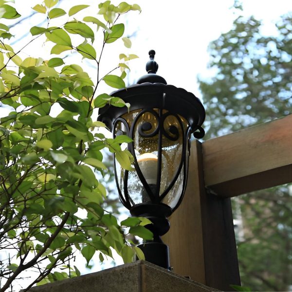 Round Bubble Glass Waterproof Black European Style Outdoor Pillar Lamp - Image 2