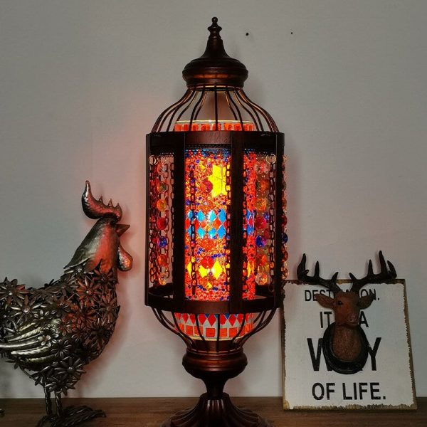 Vintage Turkish Stained Glass Lantern 1-Light Table Lamp - Image 12