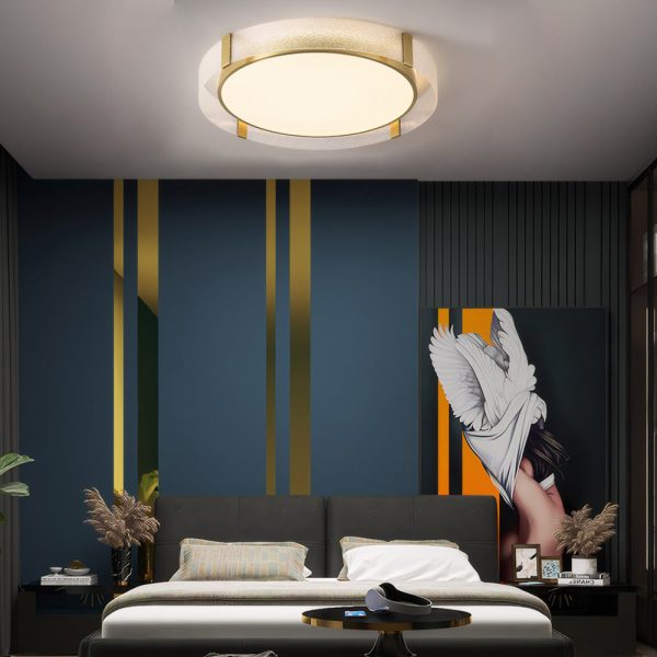 Round Copper Water Ripple Glass Flush Mount Drum Ceiling Light - Image 2