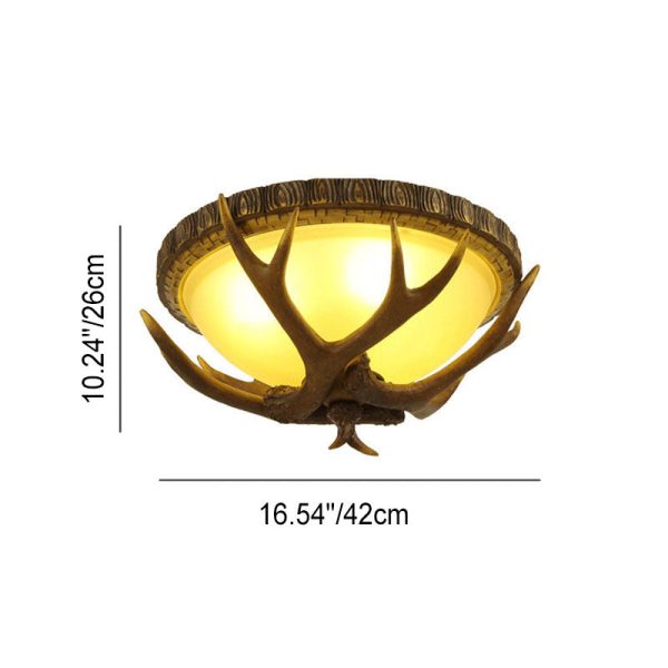 Vintage Industrial Antler Resin Glass Round  2/3/5 Light Flush Mount Ceiling Light - Image 8