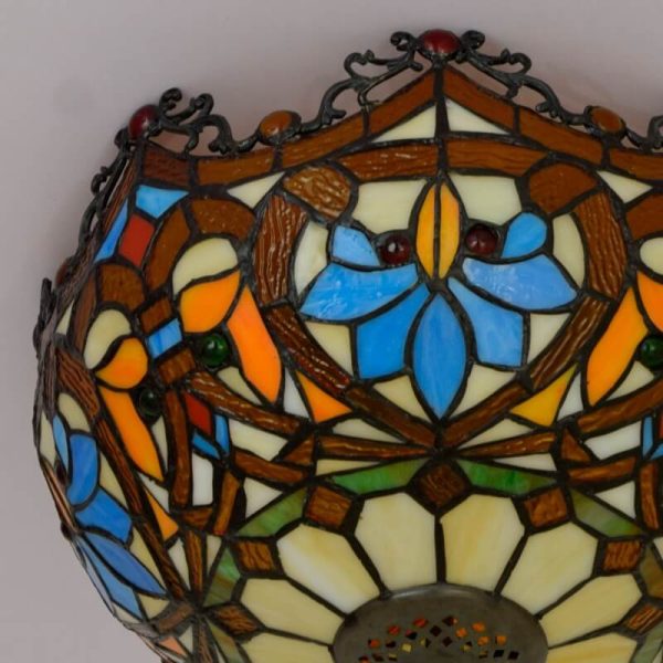 Vintage Tiffany Stained Glass Bowl Shape 2-Light Flush Mount Ceiling Light - Image 6