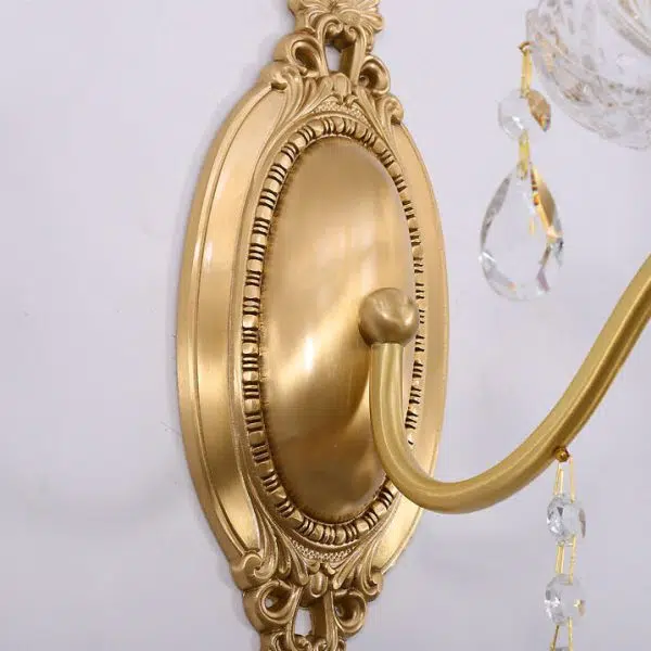 French Vintage Brass Crystal Candle Shade 1/2 Light Wall Sconce - Image 8