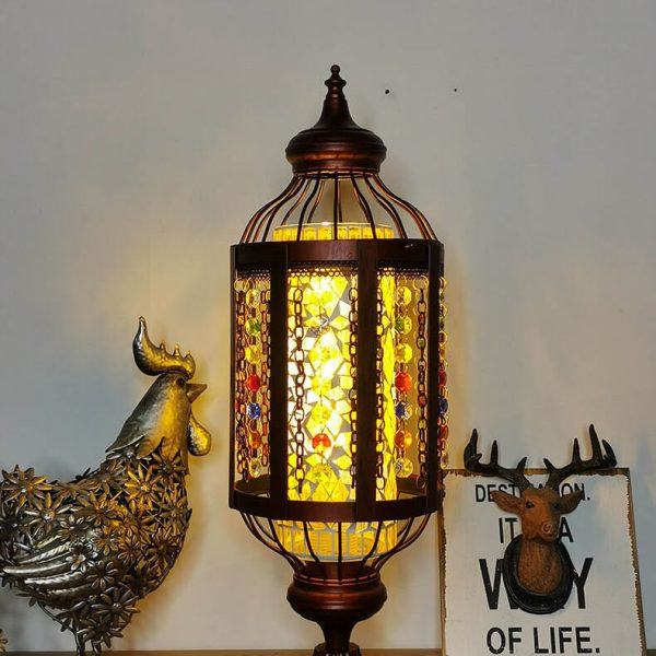 Vintage Turkish Stained Glass Lantern 1-Light Table Lamp - Image 8