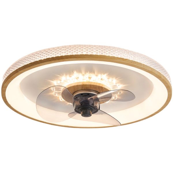 Nordic Minimalist Round  Acrylic Wood Grain LED Flush Mount Ceiling Fan Light - Image 8