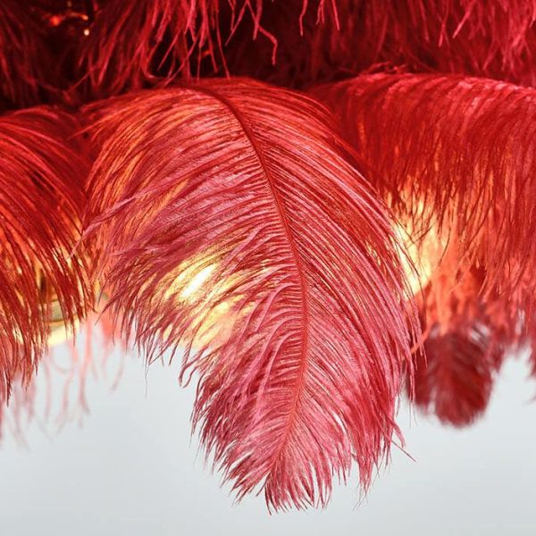 Modern Ostrich Feather 6-Light Brass Chandeliers - Image 7