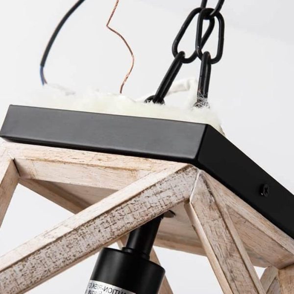 Vintage Aged Wooden Cage 1-Light Semi-Flush Mount Ceiling Light - Image 9