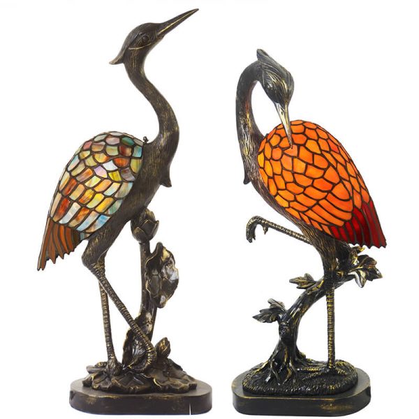 Vintage Tiffany Crane 1-Light Stained Glass Table Lamp - Image 6