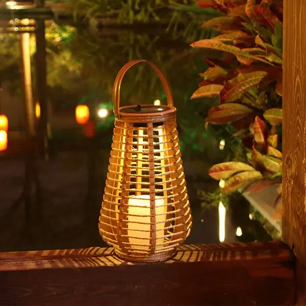 Portable Waterproof LED Ropes Rattan Brown Retro Outdoor Solar Lanterns - Image 4