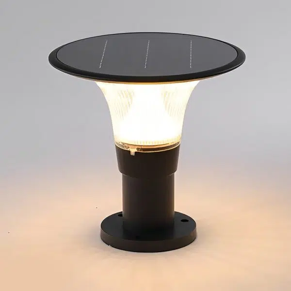 Round Dimmable LED Waterproof Black Modern Solar Fence Post Lights Pillar Lamp - Image 8