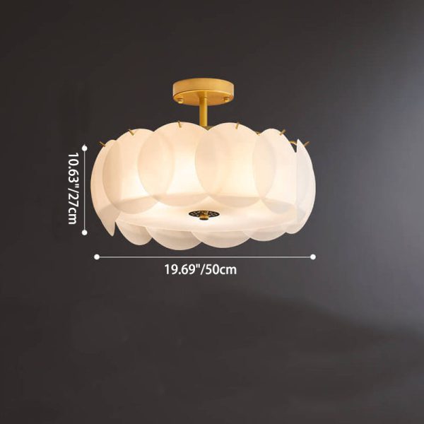 French Glass Round Drum 5/6 Light Semi-Flush Mount Ceiling Light - Image 6