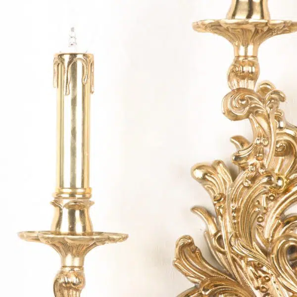 French Vintage Brass Candle 2/3 Light Wall Sconce Lamp - Image 10