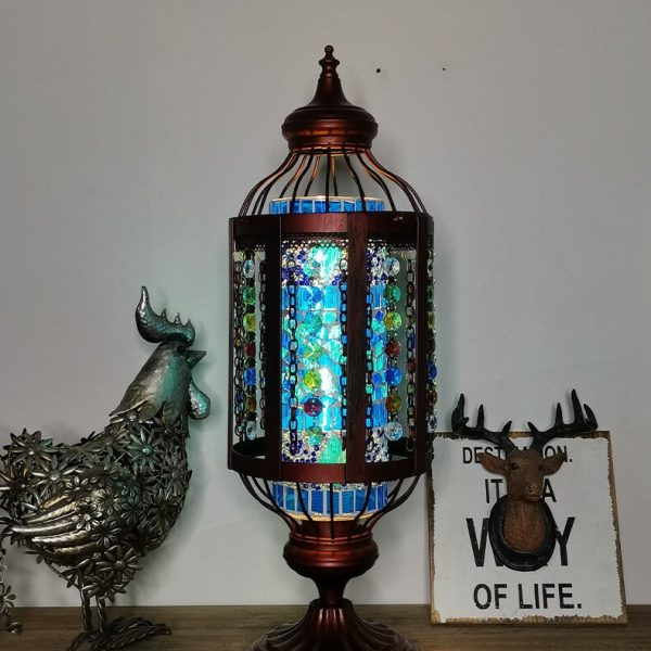 Vintage Turkish Stained Glass Lantern 1-Light Table Lamp - Image 9