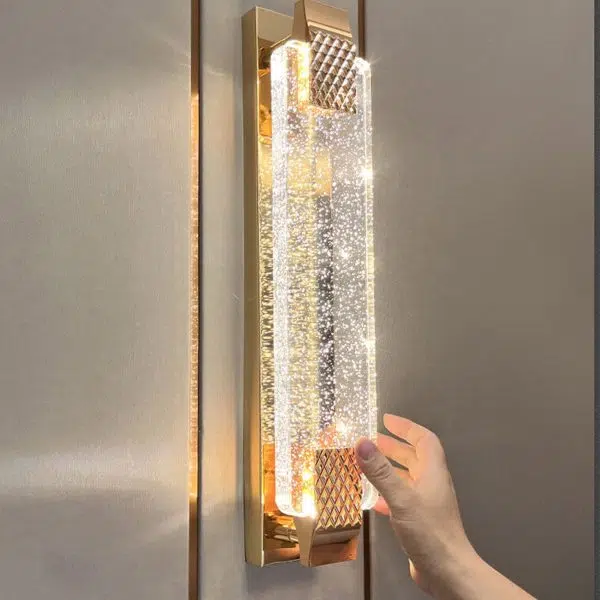 European Light Luxury Rectangular Bubble Crystal LED Wall Sconce Lamp - Image 8
