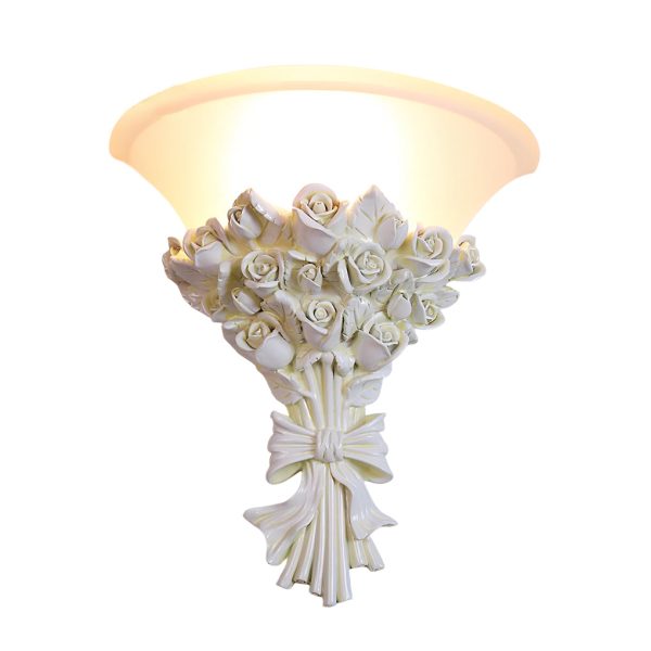 Retro Resin Roses Bouquet Glass European-Style Wall Lamp Wall Light Fixture - Image 9