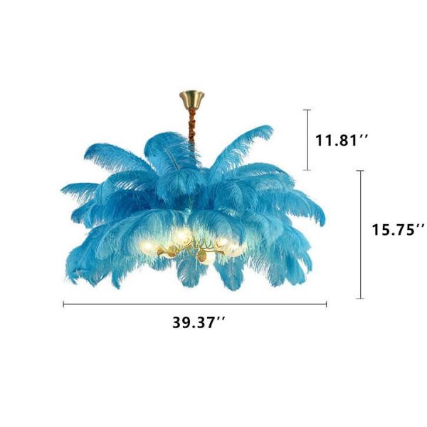 Modern Ostrich Feather 6-Light Brass Chandeliers - Image 11