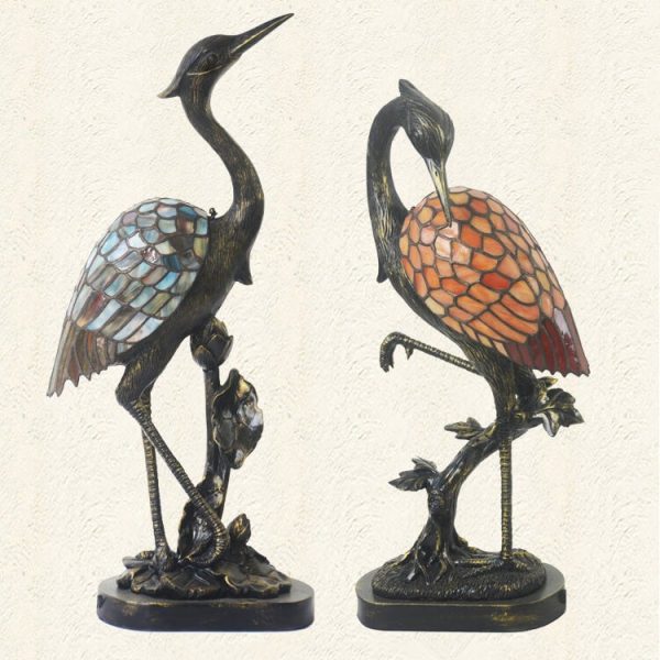 Vintage Tiffany Crane 1-Light Stained Glass Table Lamp - Image 8