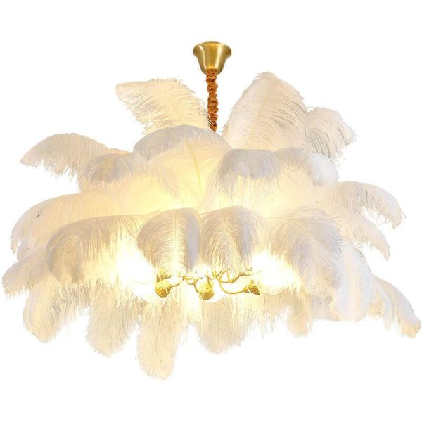 Modern Ostrich Feather 6-Light Brass Chandeliers - Image 17