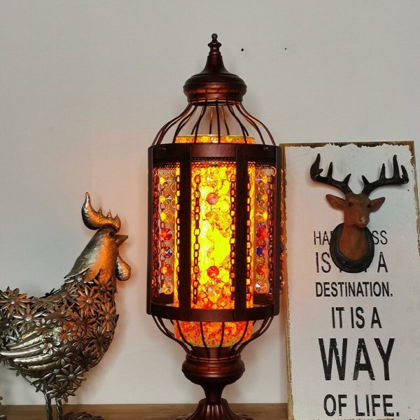 Vintage Turkish Stained Glass Lantern 1-Light Table Lamp - Image 10