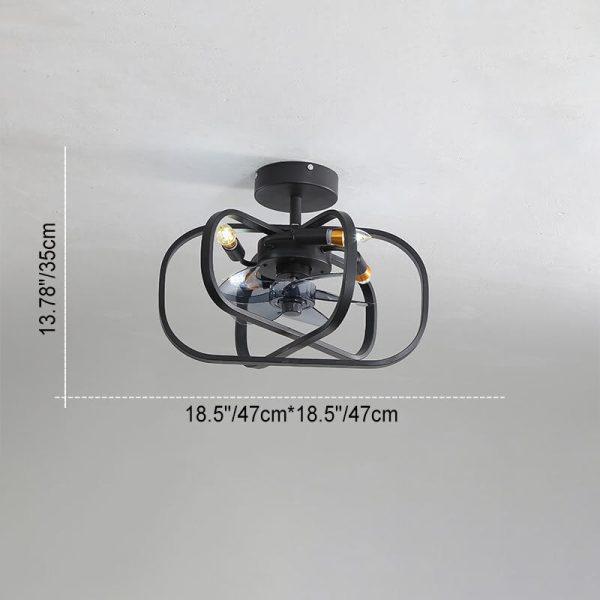 Industrial Minimalist Copper Iron Round Square 4-Light Semi-Flush Mount Ceiling Fan Light - Image 4