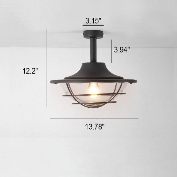Industrial Vintage Glass Drum 1-Light Outdoor Semi-Flush Mount Ceiling Light - Image 7