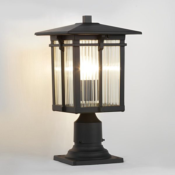 Striped Glass Shade LED Waterproof Black Modern Outdoor Post Lights - Image 5