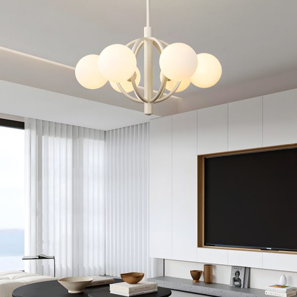 19.68-In. Midcentury 6-Light Beige Glass Sphere Chandelier - Image 2