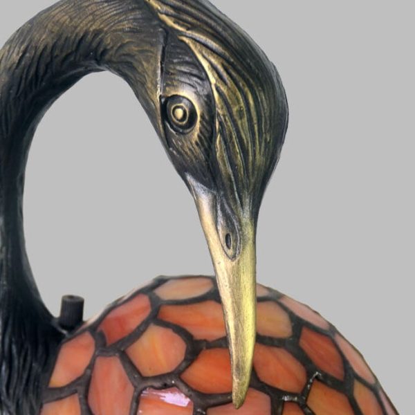 Vintage Tiffany Crane 1-Light Stained Glass Table Lamp - Image 9