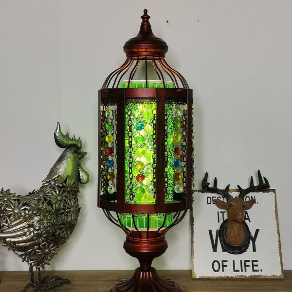 Vintage Turkish Stained Glass Lantern 1-Light Table Lamp - Image 11