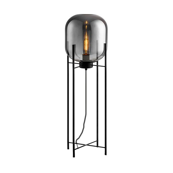 Industrial Standing Metal and Hand-blown Glass Floor Lamp - Image 6