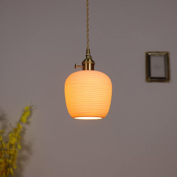 Nordic Japanese Ceramic Brass Oval 1-Light Pendant Light - Image 2