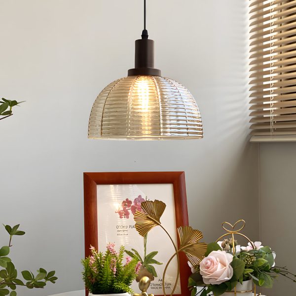 9.44 In. Vintage 1-Light Glass Dome Pendant Light - Image 3