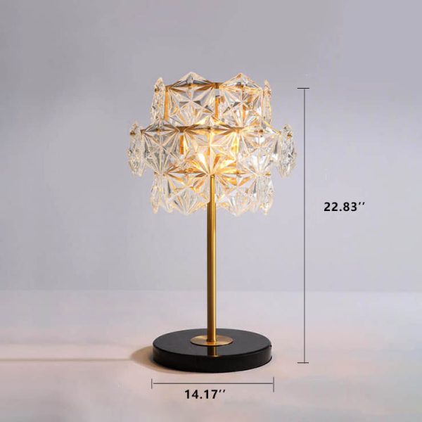 Modern Snowflake Glass Shade 2-Light Marble Base Table Lamp - Image 6
