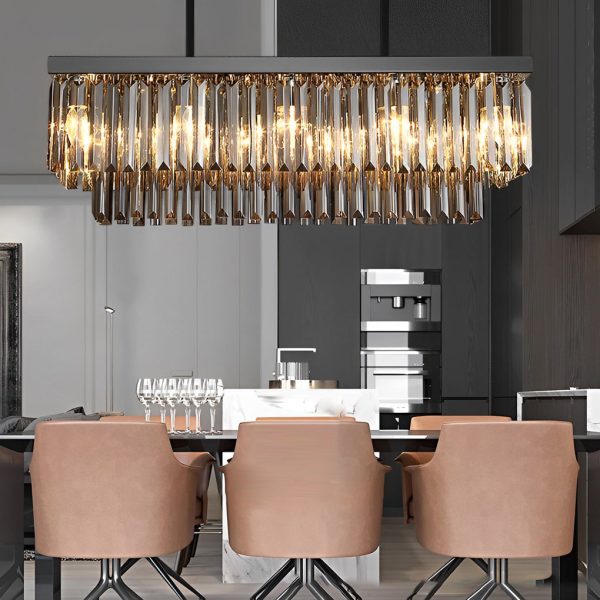 Rectangular Crystal LED 3 Step Dimming Smoke Gray Modern Chandelier - Image 6