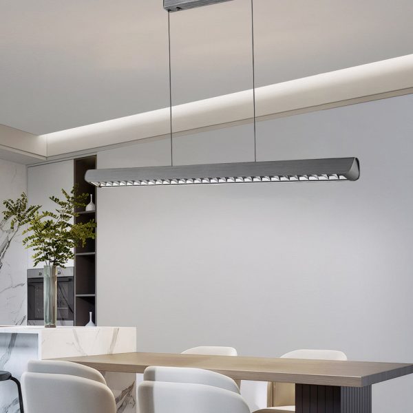 Long Linear Brushed Aluminum LED Island Pendant Lamp - Image 4