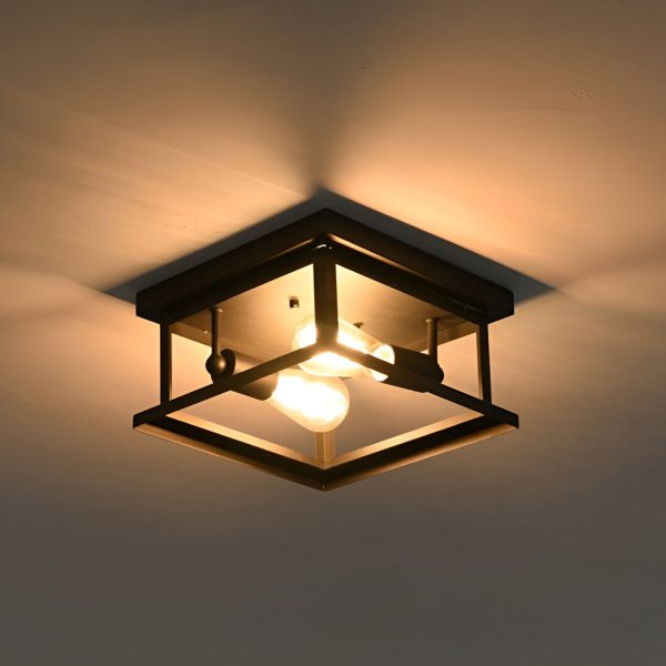 Square Iron Retro Industrial Ceiling Lights Flush Mount Lighting - Image 6